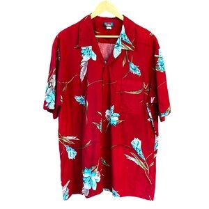 Vintage Hawaii Blues XL Cotton Button-Down Hawaiian Floral Red/Blue Men’s Shirt